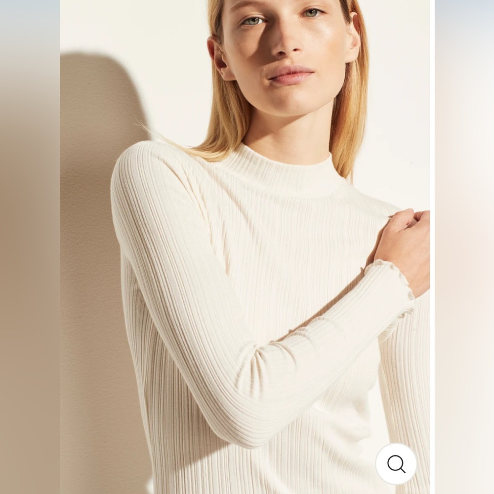 Vince Variegated Rib L/S Mock Top in Ivory